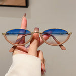 Internet Celebrity Same Triangle Cat's Eye Metal Small Frame Sunglasses