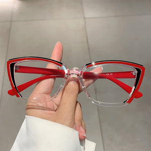 Set Up Anti Blue Light Colorful Cat Eye Flat Light Glasses Frame