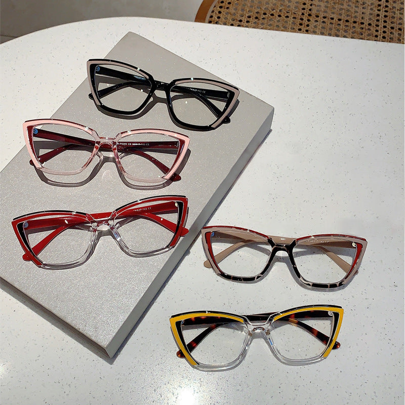 Set Up Anti Blue Light Colorful Cat Eye Flat Light Glasses Frame