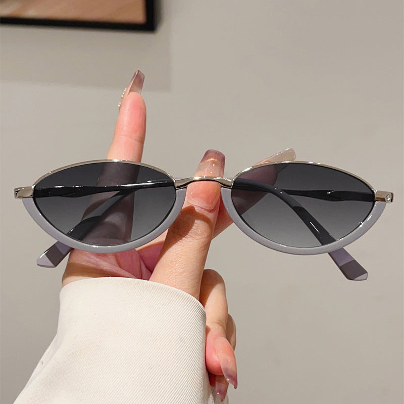 Internet Celebrity Same Triangle Cat's Eye Metal Small Frame Sunglasses