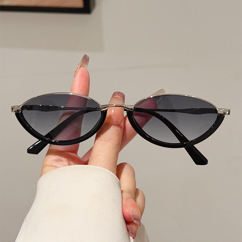 Internet Celebrity Same Triangle Cat's Eye Metal Small Frame Sunglasses