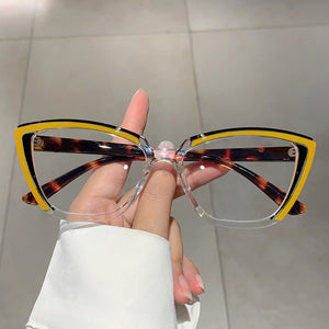 Set Up Anti Blue Light Colorful Cat Eye Flat Light Glasses Frame